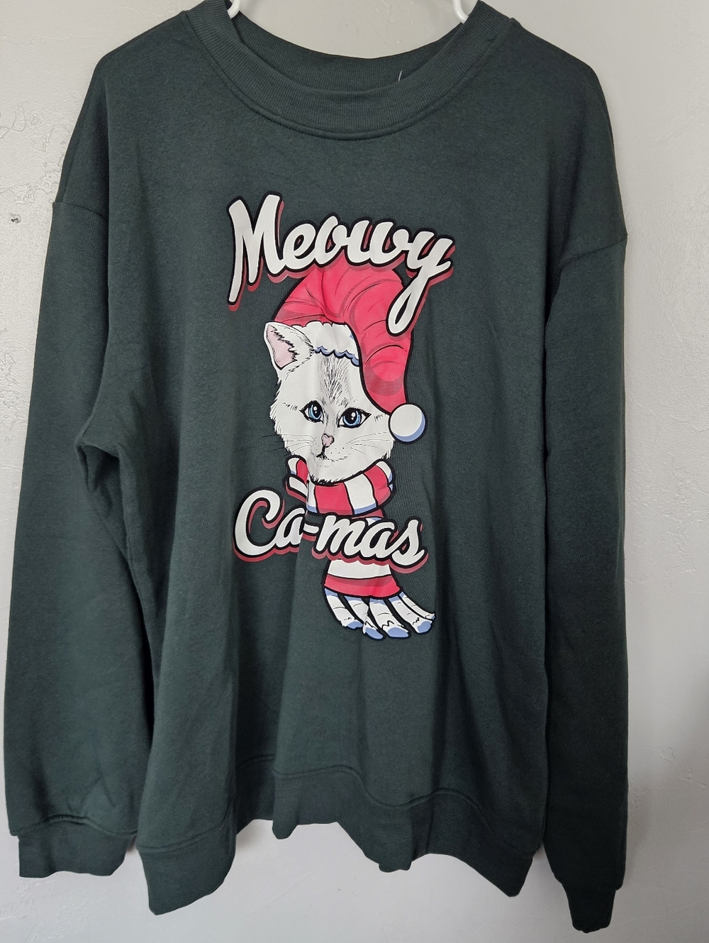 Dark Green Meowy Cat-mas Cat Holiday Christmas Sweatshirt NWT Better Together